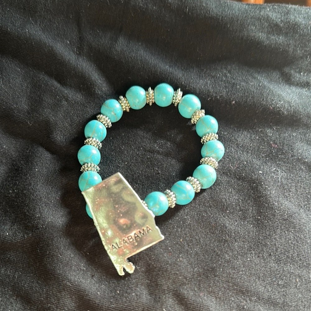 Turquoise Beaded Bracelet with Alabama Charm